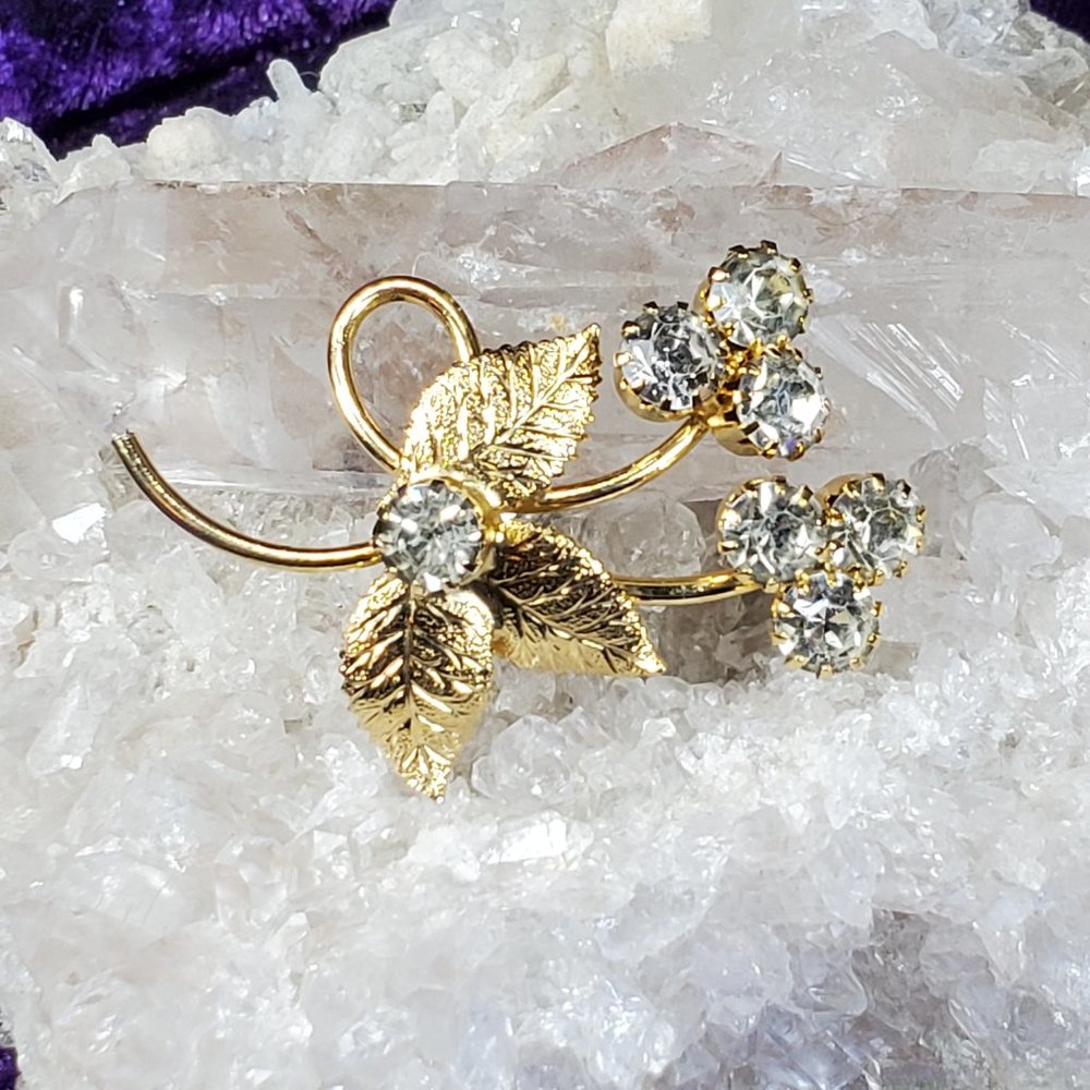 STUNNING Two Flower Clear Rhinestone Brooch/Pin - Picture 4 of 7